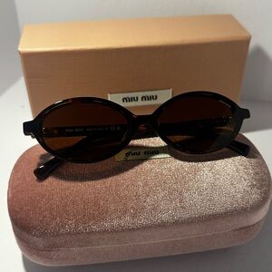 Miu Miu Brown Oval Sunglasses